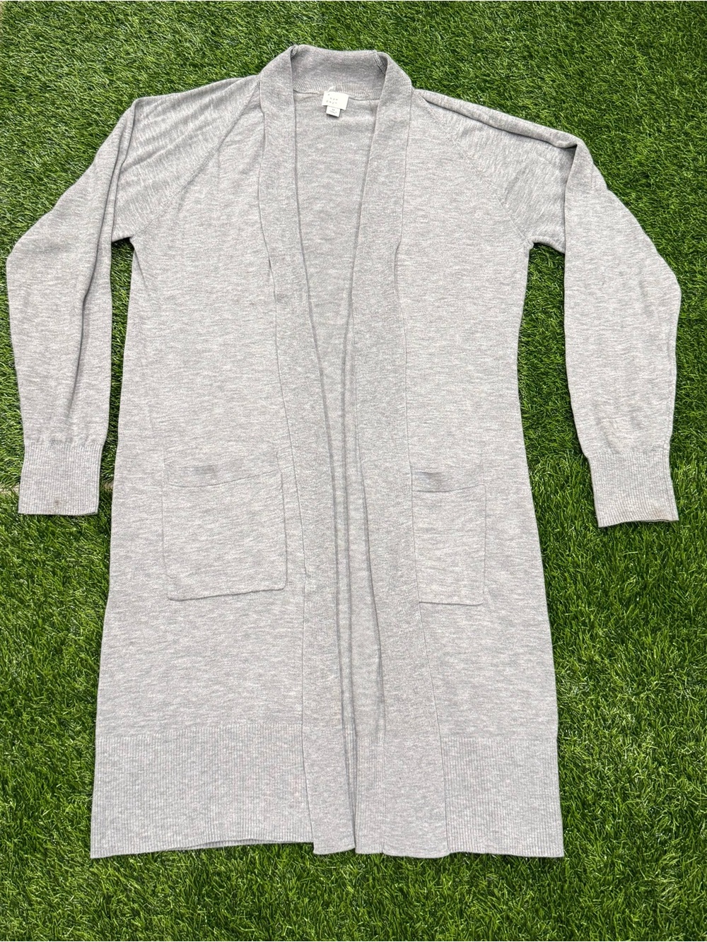 A New Day Gray Knit Open Front V-Neck Cardigan Sweater w/ Pockets Size M